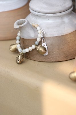 semi Precious Stone bracelet brass bells